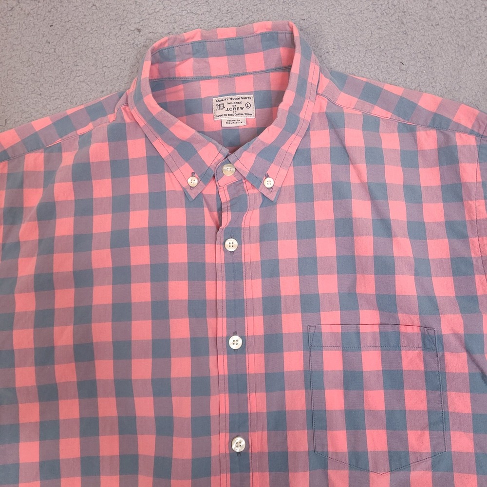 J.Crew Shirt Mens Large Pink Blue Gingham Check Button Down Cotton Preppy